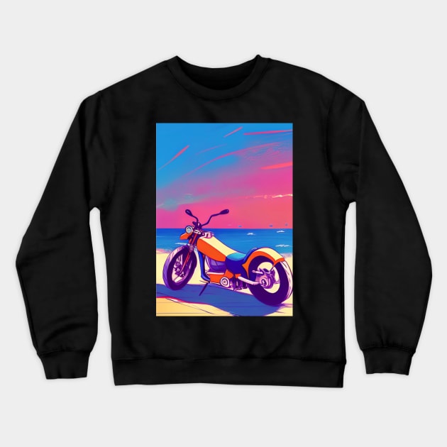 COOL RETRO MOTORCYCLE ON THE BEACH RED TINGED Crewneck Sweatshirt by sailorsam1805